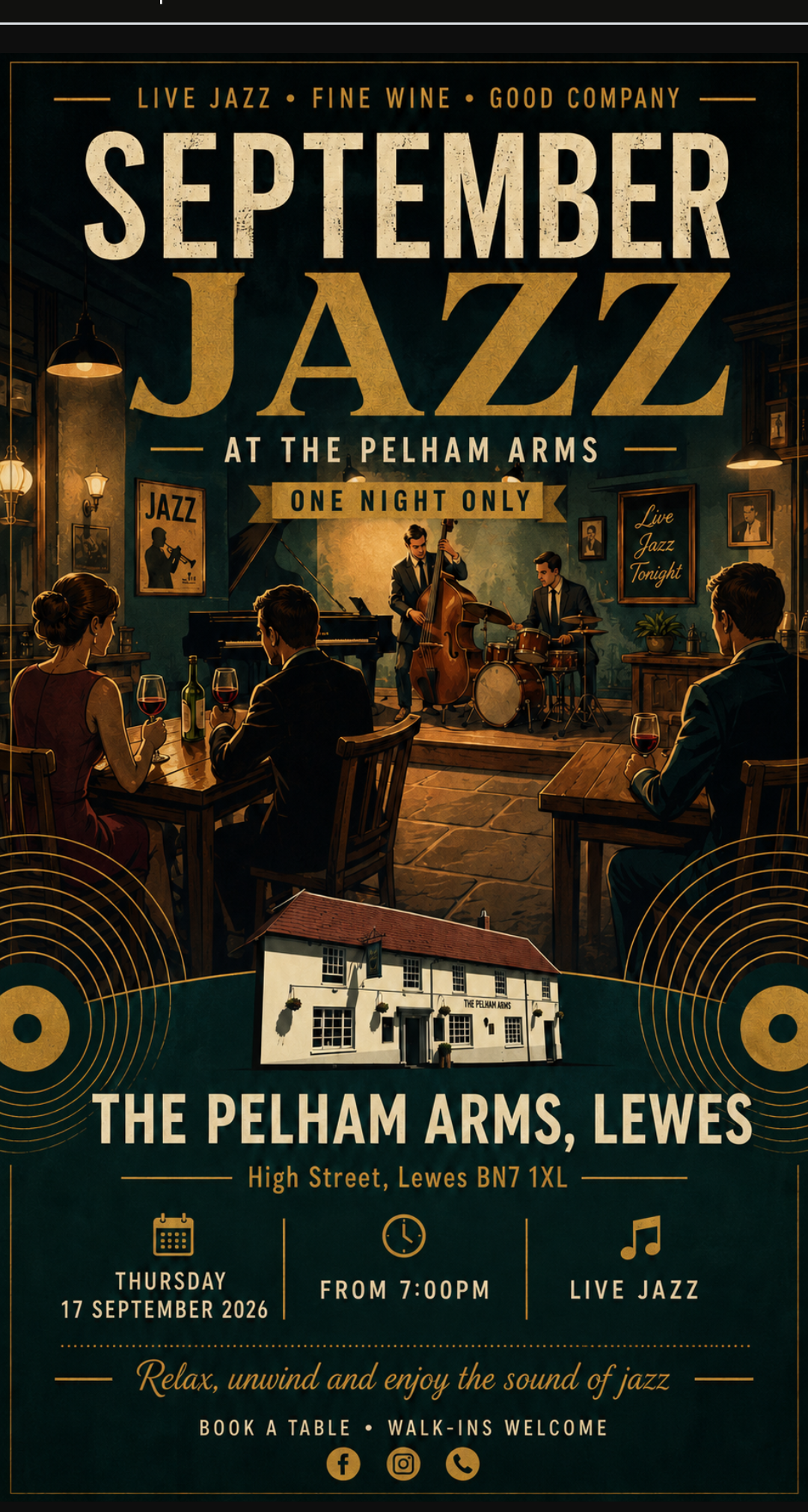 September Jazz at The Pelham Arms — Thursday 17 September 2026 from 7pm