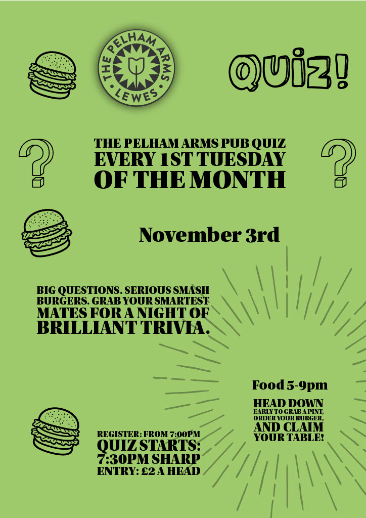 Isaac's Quiz Night poster at The Pelham Arms