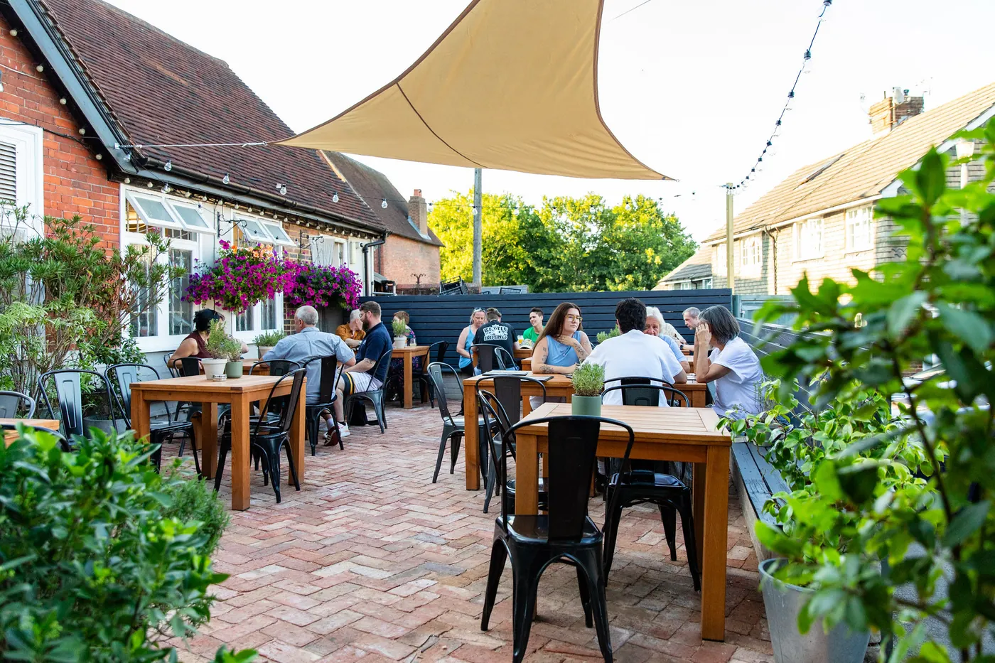 The Pelham Arms garden on a summer day